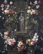 Daniel Seghers Garland of flowers with a sculpture of the Virgin Mary Sweden oil painting artist